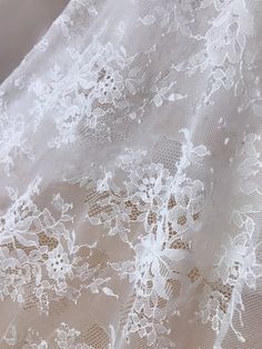 Elegant Chantilly Lace, Double Sided Scalloped Edge Fabric 59" wide French Lace Dress Fabric Gowns D French Lace Dress, Bodice Wedding Dress, White Eyelashes, Off White Dress, Cupcake Dress, Wedding Veils Lace, Christening Gown, Baptism Dress, Off White Dresses