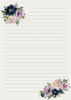 a notepad with flowers on it and lined paper in the bottom right hand corner