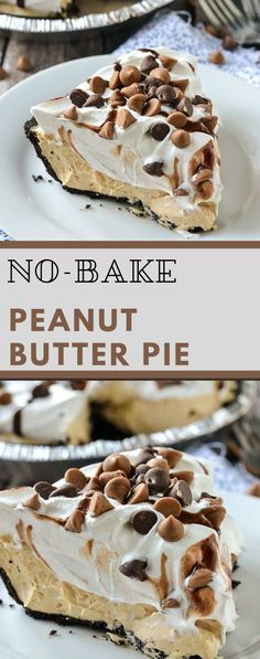 no - bake peanut butter pie on a white plate