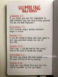 a notepad with writing on it that says, humbling bible verses