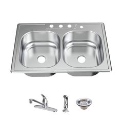 stainless steel double bowl kitchen sink with faucet