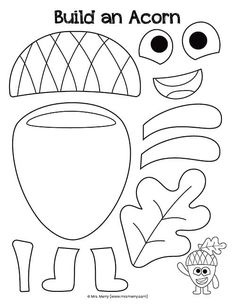 a coloring page with the words build an acorn in front of it and a cartoon character