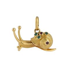 A whimsical, detailed and stunning vintage 18k snail charm set with ruby and emerald cabochons. Made in Italy, this beautiful piece looks fabulous a single pendant or on a charm necklace or bracelet filled with charms. This piece is in excellent vintage condition. 1" X .5" plus bail. Charm Set, Animal Jewelry, Charm Necklace, Jewelry Necklace Pendant, Ruby, Emerald, In Italy, Charms, Jewelry Necklaces