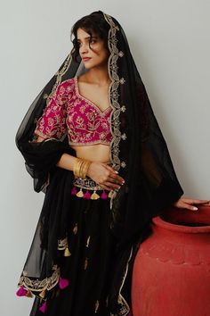 Black chanderi woven lehenga with dori hand embroidery. Comes with a blouse and a dupatta.
Components: 3
Pattern: Hand embroidered
Type Of Work: Dori
Neckline: Sweetheart
Sleeve Type: Half
Fabric: Chanderi
Color: Black
Other Details: 
Tasseled waistband on lehenga
Occasion: Sangeet - Aza Fashions Embroidered Lehenga For Traditional Ceremonies At Diwali, Embroidered Dola Silk Choli For Traditional Ceremonies, Diwali Embroidered Lehenga For Traditional Ceremonies, Embroidered Lehenga For Diwali And Traditional Ceremonies, Traditional Pre-draped Saree With Sheer Dupatta For Navratri, Anarkali Embroidered Choli For Traditional Ceremonies, Chanderi Choli With Dori Work In Traditional Drape, Resham Embroidered Choli For Diwali Ceremonies, Resham Embroidered Choli For Traditional Ceremonies On Diwali