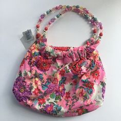 Accessorize Did This Sweet Floral Fabric Bag With Hand Sewn Sequin On The Front. Beaded Handle. Fabric Lining With Small Interior Pocket. Nwt Measures 12”X9” Pink Crossbody Bag, Floral Bags, Cute Backpacks, Sweet Floral, Fabric Bag, Floral Fabric, Kids Accessories, Pink Red, Hand Sewn