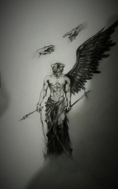 #angel #sketch Angel Sketches Pencil, The Fallen Angel Tattoo, Lucifer Sketch, Fallen Angel Drawing, Drawing Of Angel, Fallen Angel Tattoo, Angel Sketch, Male Angels, Bear Tattoo Designs