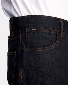 Men's Straight Leg Dark Jeans Weekend Straight Fit Jeans With a relaxed fit through the seat and thigh, the Weekend jeans have a standard rise and a straight leg. The timeless 5-pocket style comes in a range of washes to match any occasion. Shop more from our Men's Clothing collection, here! Details Available in sizes 32-38 Color: Dark Indigo True straight leg Medium rise Zipper fly with RVCA shank button closure Inseam: 32" 5 pocket styling Busted outseam construction Reverse constructed belt l Demin Jacket, Model Outfits, Day Spa, Shank Button, Dark Indigo, Dark Jeans, Straight Fit Jeans, Denim Details, Pocket Detail