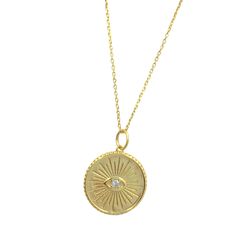 EYE COIN necklace Coin Necklace, Plate Sets, Gold Vermeil, Cubic Zirconia, Coin, Gold Necklace, Gold Plate, Chain, Sterling Silver