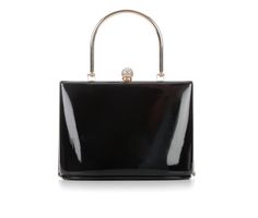 Large main compartment with snap closure, Optional shoulder strap, Sleek and timeless design complements any style | Vanessa Frame Patent in Black Unisex Accessories, Handbag Accessories, Purses Crossbody, Snap Closure, Timeless Design, Shoulder Strap, Sleek, Frame, Black