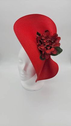 Diana Stunning Red Fascinator Derby Horse Race Hat | Etsy Red Hats For Spring Garden Party, Red Hat Fascinator For Church, Red Curved Brim Fascinator For Church, Red Summer Fascinator For Garden Party, Adjustable Red Fascinator For Church, Red Fascinator For Kentucky Derby Church Events, Red Fascinator For Church And Kentucky Derby, Red Kentucky Derby Church Fascinator, Red Hat With Handmade Flowers For Kentucky Derby