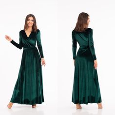 Wedding Velvet, Green Velvet Dress, Velvet Maxi Dress, Velvet Maxi, Dress Wrap, Dress Bridesmaid, Gold Collection, Green Velvet, Velvet Dress