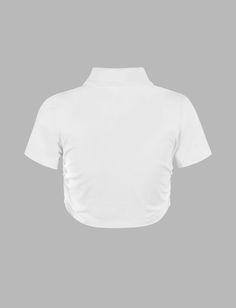 Top Stretchy With Belt White Stretch Collared Top, Casual White Fitted Tops, Fitted White Casual Top, White Fitted Casual Top, White Fitted Plain Tops, Fitted White Plain Tops, Casual Plain Collared Top, Casual Collared Plain Top, Short Wrap Skirt