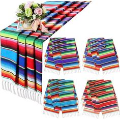 multicolored table cloths and place mats with flowers