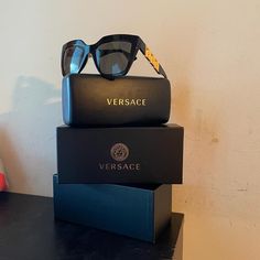 Black Authentic Versace Sunglasses. Never Used, In Mint Condition. It Comes With A A Clg Code! Luxury Black Cat Eye Sunglasses With Glass Lenses, Luxury Black Glass Cat Eye Sunglasses, Versace Accessories, Versace Sunglasses, Colored Sunglasses, A A, Mint Condition, Sunglasses Accessories, Versace