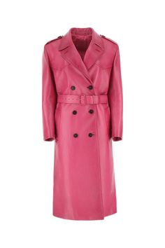 Fuchsia Leather Coat from Prada Prada Women, Long Overcoat, Long Coats, Stylish Coat, Coat Women, Jacket Design, Leather Jackets Women, Material Exterior, Outerwear Coats