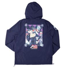 Elevate your Jojo’s Bizarre Adventure collection with this vibrant purple long sleeve hooded anorak. Adorned with the Diamond Is Unbreakable logo on the front and a striking image of Josuke and Shining Diamond on a purple background with a black diamond pattern on the back, this anorak merges style with fandom. Crafted from 100% polyester with mesh lining, it offers water-repellent protection and durability. Featuring a front zipper pocket and an adjustable hood, it ensures practicality and comf Purple Hoodie With Pockets For Streetwear, Purple Drawstring Hood Outerwear For Streetwear, Purple Streetwear Outerwear With Drawstring Hood, Purple Outerwear With Drawstring Hood For Streetwear, Purple Streetwear Outerwear With Adjustable Hood, Purple Outerwear With Adjustable Hood For Streetwear, Purple Adjustable Hood Outerwear For Streetwear, Purple Hooded Urban Outerwear, Purple Hooded Windbreaker With Pockets