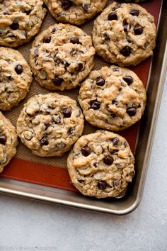 chocolate chip cookies on a baking sheet ready to be baked in the oven for consumption