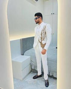 *2 Piece White :- Pant, Shirt, Blazer and Bow  *Fabric: %100 Imported japanese, Cotton, Thick, Warm, Comfortable, Breathable, Softer, Satin Feeling *Center 1 Button, With Zipper Fly Pants. *This Suit Has A 6" Drop Which Is The Difference Between The Size Of The Sherwani & Pants. For Example, A 40r Jacket Includes A 34W Pant *Dry Clean Only Important Note: All Our Products Are Made To Order ! Please Contact Us For Perfect Fitting Suit. .Full Lining Tuxedo Suit With Padding *We are proud to offer White Slim Fit Long Sleeve Sets, Semi-formal White Long Sleeve Sets, White Semi-formal Sets With Long Sleeve, White Semi-formal Long Sleeve Sets, White Long Sleeve Semi-formal Sets, White Tailored Suits For Festive Occasions, White Slim Fit Sets For Semi-formal Occasions, Tailored White Long Sleeve Sets, White Groom's Suit For Festive Occasions