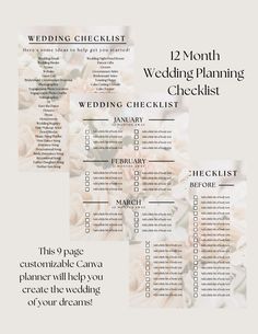 the wedding checklist is shown in white and has flowers on it, as well as two