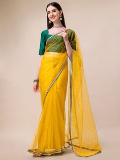 Mustard-colored & Gold-colored sareeDesign DetailsMustard & gold-toned sareeEmbroidered saree with embroidered borderHas zari detailThe saree comes with an unstitched blouse pieceThe blouse worn by the model might be for modelling purpose only. Check the image of the blouse piece to understand how the actual blouse piece looks like. Net Sarees, Western Kurtis, Saree Sale, Bandhani Saree, Net Saree, New Launch, Half Saree, Printed Sarees, The Model