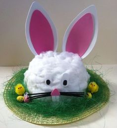 an easter bunny hat on top of a green plate