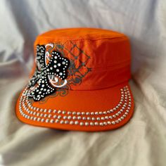 These Hats Are New From Mfg. Beautiful Bling And Stich Work. Each One Has An Adjustable Velcro Back. Color Is True Orange. Trendy Rhinestone Hats For Spring, Spring Hats With Rhinestones, Casual Cap With Rhinestones, Trendy Summer Hats With Rhinestones, Casual Rhinestone Cap, Spring Rhinestone Hats, Casual Rhinestone Hat, One Size Fits Most, Casual Rhinestone Hat, One Size, Casual Rhinestone Hat One Size Fits Most