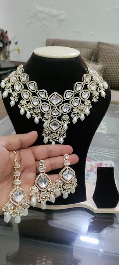 *Beautiful Premium Quality Kundan Choker With Monalisa Stone *Combination Of Kundan, Monalisa Stones And Chini Pearls *Necklace Fitting Is Adjustable *Earring Closure: Push Back White Studs will be sent in this price only if you buy any of the choker ( In case you don't purchase any of the choker you can't get the studs only . These studs will be given only when you purchase the choker ) **Necklace Closure : Beautiful Silk Thread *It is a Bridal or Partywear Set. *It Will Give You a Unique and B Ladies Sangeet, Pakistani Earrings, Necklace Closure, Indian Choker Necklace, Pink Choker, Kundan Choker, Choker Collar Necklace, Bridal Choker, White Studs