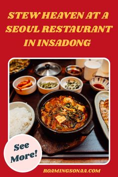 an advertisement for stew heaven at a seou restaurant in insaong, with the caption see more