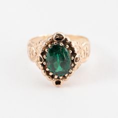 Hi. This is an old victorian pinky ring with a green gem glass in 10k yellow gold. It is not marked, but has been tested as 10k. The green gem is very worn on the edges and shows a chip in one of the corner. The green stone does appear to be glass. The ring finger size is 2.25. Very tiny ring. The weight of the ring with stone is 2 grams. Thanks for looking. Heirloom Emerald Ring Stamped 14k, Heirloom 14k Stamped Emerald Ring, Antique Emerald Ring In Stamped 14k Yellow Gold, Antique Yellow Gold Emerald Ring, Antique 14k Gold Emerald Ring, Antique Emerald Ring In Yellow Gold, Antique Emerald Ring In 14k Gold, Victorian Emerald Ring In Yellow Gold Stamped 14k, Victorian Emerald Ring In 14k Yellow Gold