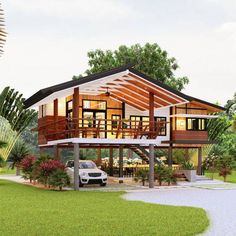 Small Tropical House Design, Elevated House Design, Stilt House Plans, Modern Bahay Kubo, Drawing House Plans, Elevated House, Modern Tropical House, Tropical House Design, Bamboo House Design