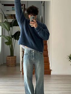 Wiaofellas - Thicken Warm Half Turtleneck Sweater Men's Fashion Solid Long Sleeve Loose Fleece Knitted Pullover Casual Male Knit Jumpers Fleece Turtleneck, Tops Korean, Color Tops, Fashion Bottoms, Loose Trousers, Autumn Casual, Loose Pullover, Autumn Fashion Casual, Knit Sleeve