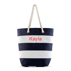 Personalized Large Bliss Striped Cotton Canvas Fabric Tote Bag- Navy and White Luxury Navy Canvas Bags, Affordable Navy Canvas Bag, Pool Gifts, Striped Tote Bag, Custom Beach Bags, Canvas Beach Bag, Beach Tote Bag, Fabric Tote Bags, Holiday Bag