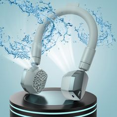 the headphones are plugged in and water is splashing out of them,