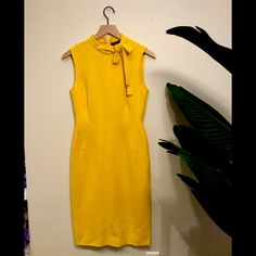 Zara Pencil Dress With Tie Around Neck. Beautiful Yellow Color Yellow Knee-length Office Dress, Elegant Yellow Office Dress, Elegant Yellow Dress For Work, Yellow Sheath Midi Dress For Work, Chic Yellow Formal Midi Dress, Elegant Sleeveless Yellow Midi Dress, Elegant Yellow Mini Dress For Work, Zara Fitted Yellow Midi Dress, Yellow Knee-length Midi Dress For Work