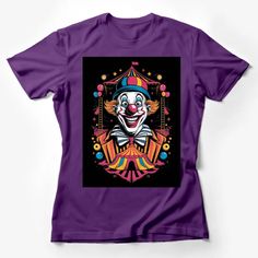 Colorful Vintage Clown T-Shirt, Circus Theme Party Wear, Fun Carnival Graphic Tee, Unisex Clothing Female T-Shirt Custom graphic T-Shirt.Customize your color Purple Graphic Tee Fan Merchandise, Purple Graphic Print T-shirt Crew Neck, Festival Graphic Print Crew Neck Top, Festival Crew Neck Top With Graphic Print, Graphic Print Crew Neck Top For Festival, Red Themed Crew Neck T-shirt, Halloween Multicolor Top With Sublimation Print, Multicolor Halloween Top With Sublimation Print, Multicolor Sublimation Print Top For Halloween