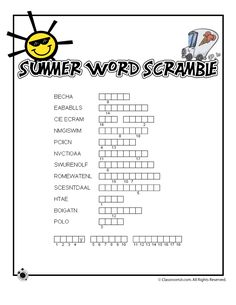 the summer word scramble worksheet