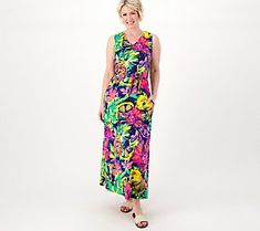 Let this dramatic maxi dress take prime position in your summer style rotation. Paired with anything from slide sandals to wow-worthy wedges, the pretty and polished print instantly elevates your everyday look. From Denim & Co.® Fashions. Casual Maxi Dress With Vibrant Print, Affordable, Patterned V-neck Maxi Dress With Vibrant Print, Spring Tropical Print V-neck Maxi Dress, Pretty And Polished, Tropical Multicolor Midi-length Maxi Dress, Multicolor Vibrant Print V-neck Maxi Dress, Dress For Petite Women, A Line Maxi Dress, Shirt Dress Summer