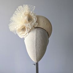 "THIS HAT IS MADE TO ORDER IN YOUR CHOICE OF FLOWER COLOR AND BASE COLOR ☀ Follow this link for more beautiful choices from 'Indigo Hats' https://www.etsy.com/shop/IndigoHats ☀ MARCHESA -  Headpiece in Cream  I absolutely love this one!  this delightful crown is so flattering and easy to wear.    I hand blocked a pretty woven cream colored straw in a stunning crown style.  A couple of lush handmade silk roses  in matching cream silk are the focal point.   A flurry of matching polka dot tulle com Fitted Bridal Accessories For Royal Ascot Party, Elegant Fitted Wedding Headpieces, Gatsby Style Wedding Fascinator With Short Brim, Gatsby Style Wedding Hat And Headpieces, Gatsby Style Summer Wedding Fascinator, Gatsby Style Costume Hat For Wedding, Summer Wedding Gatsby Style Fascinator, Elegant Wide Brim Hat For Ceremony, Fitted Bridal Accessories For Kentucky Derby Party