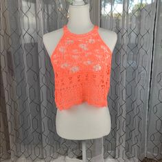 New With Tags Very J Neon Coral Crochet Crop Tank Top In Size Medium/Large. Super Cute!! Measurements Bust 16 1/2” Length 13” Orange Crochet Beach Top For Spring, Orange Crochet Top For Beach And Spring, Casual Stretch Lace Top, Beach Lace Stretch Crop Top, Casual Lace Top With Crochet Trim For Beach, Orange Crochet Top For Summer, Casual Stretch Crochet Lace Top, Casual Summer Lace Top With Crochet Trim, Casual Crochet Lace Top For Spring