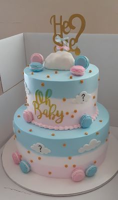 Baby Shower Cakes Simple, Cake For Baby Shower, Pastel Para Baby Shower, Pasteles Baby Shower, Simple Baby Shower Cakes, 2 Tier Gender Reveal Cake, Simple Baby Shower Cake Ideas