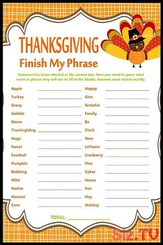 a thanksgiving printable for kids to learn how to make their own words and phrases