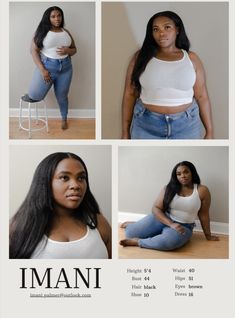 four photos of a woman in white top and jeans