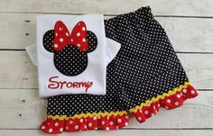 super cute for disney Minnie Outfit, Custom Disney Shirts, Elizabeth Smith, Girls Vacation, Magic Hair, Vacation Outfit, Sister Shirts, Ruffle Shirt, Ruffle Shorts