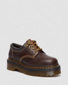 8053 Arc Crazy Horse Leather Platform Casual Shoes in Dark Brown | Dr. Martens 8053 Quad, Docs Shoes, Dr Martens 8053, Doc Martens Shoes, Combat Boot, Crazy Horse, Goodyear Welt, Ciabatta, Platform Boots