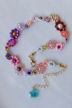 Kawaii Jewelry Aesthetic, Harajuku Jewelry, Flower Bead Jewelry, Aesthetic Beaded Jewelry, Kidcore Rainbow, Kidcore Jewelry, Star Beaded Bracelet, Flower Bead Bracelet, Flower Beaded Bracelet