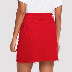 Gender:Women Silhouette:A-Line Material:Denim Waistline:Empire Dresses Length:Above Knee, Mini Style:Streetwear Decoration:None Model Number:skirt180517951 Pattern Type:Solid Fabric Type:Fabric has no stretch Color Style:Red UID:180522230 Style:Casual Length:Mini Waist Type:Mid Waist Decoration:Ripped Pattern Type:Plain Season:Summer Trendy Red Denim Skirt For Summer, Red High-waist Cotton Denim Skirt, High-waist Red Denim Skirt, High Waist Red Denim Skirt, High-waist Red Cotton Denim Skirt, High Waist Red Cotton Denim Skirt, Red Cotton Mini Denim Skirt, Trendy Red Skirt With Pockets, Casual Red Denim Skirt For Summer