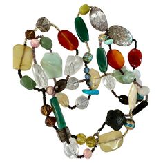 Luxury Multicolor Crystal Necklaces With Natural Stones, Luxury Multicolor Multi-stone Beaded Necklaces, Jewelry 2024, Handmade Crystal Necklace, Abstract Pendant, Three Strand Necklace, Turquoise Rose, Natural Stone Beads, Handmade Glass Beads