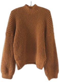 High Neck Chunky Knit Sweater, Winter Solid Waffle Knit Sweater, Brown Waffle Knit Winter Sweater, Brown Waffle Knit Sweater For Winter, Brown Waffle Knit Sweater For Fall, Cozy High Neck Brown Sweater, Cozy Brown High Neck Sweater, Fall Brown Waffle Knit Sweater, Cozy Brown Waffle Knit Sweater