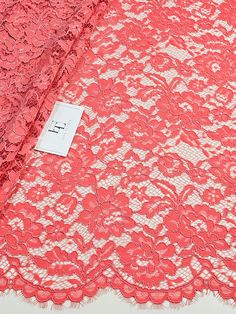 Salmon pink Guipure lace fabric sold by the yard, salmon pink Spanish lace fabric, pink bridal lace, alencon lace. Sample option is a small piece of this lace for you to check the material and match the color. Meters/Yards option is for purchasing the lace. Please select the quantity how many meters/yards you need.  Price is set for one meter/yard. You will receive the fabric in one continuous piece if you purchase more than 1 meter/yard. Both sides are scalloped Width: 148 cm/58.2 inches Item n Elegant Pink Lace Tulle Fabric, Pink Crochet Lace For Party, Pink Lace With Patchwork For Spring, Pink Lace Patchwork For Spring, Spanish Lace, Alencon Lace, Pink Bridal, Guipure Lace, Salmon Pink