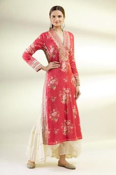 Shop for Gopi Vaid Embroidered Kurta And Sharara Set for Women Online at Aza Fashions Red Sharara With Floral Embroidery For Navratri, Red Floral Embroidery Sharara For Navratri, Red Floral Print Sharara For Festive Occasions, Festive Red Sharara With Floral Print, Festive Red Floral Print Sharara, Semi-stitched Red Floral Salwar Kameez, Red Anarkali Set With Floral Embroidery Straight Kurta, Semi-stitched Red Sharara With Floral Embroidery, Red Semi-stitched Sharara With Floral Embroidery